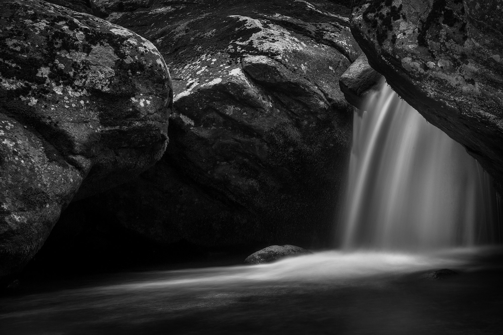 Black and white waterfall at Shenandoah National Park.