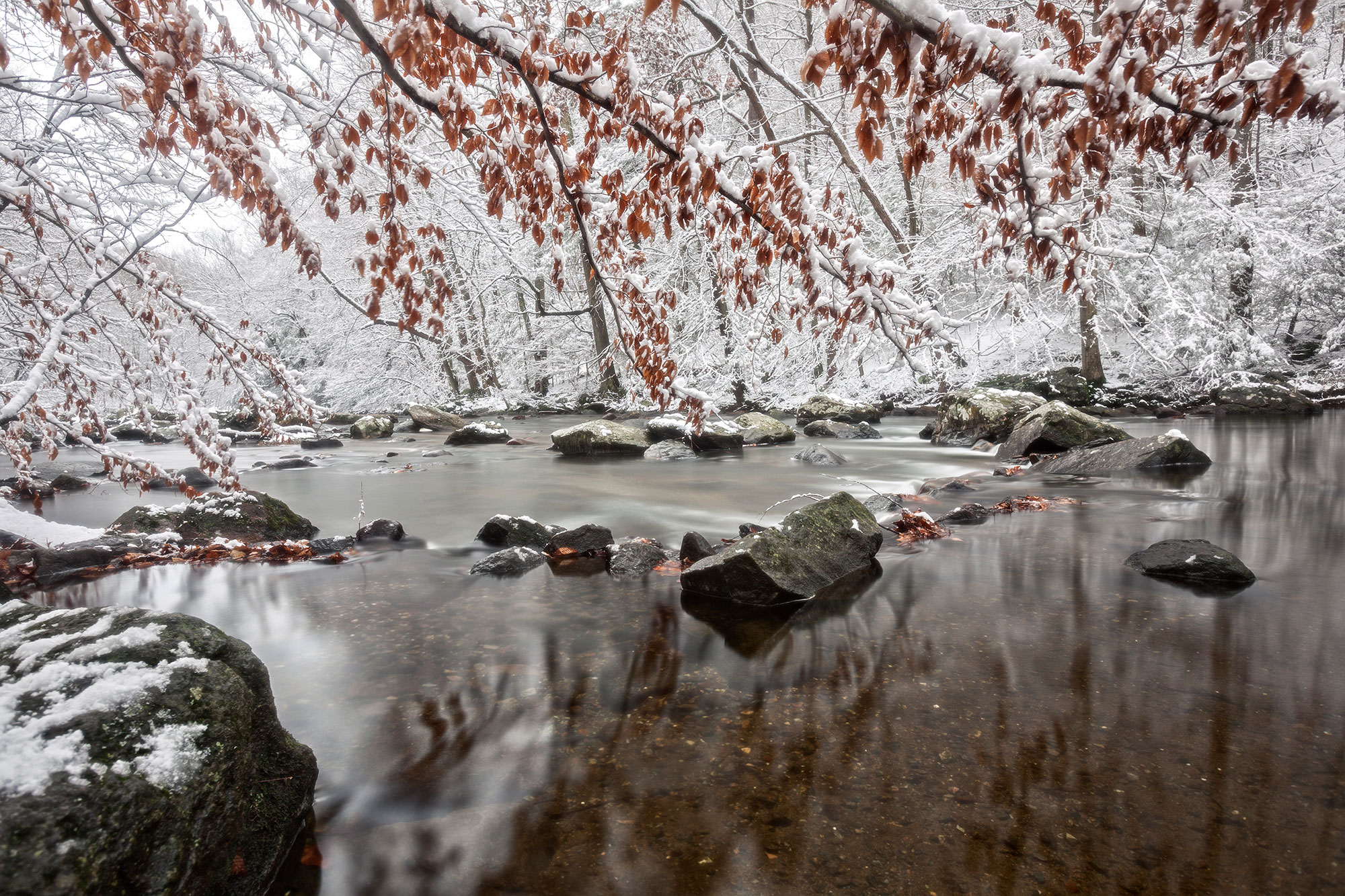 Snow river scene at Ken Lockwood Gorge New Jersey
